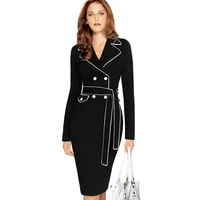 

2017 winter new arrival long sleeve elegant with belt tailored collar office dress for ladies F2051