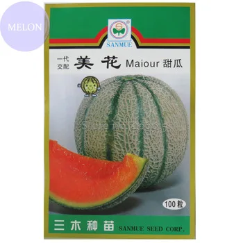 Imported Japan Maiour Sweet Melon Hybrid F1, Original Pack, 100 Seeds, orange inside cobwebbing skin Other406