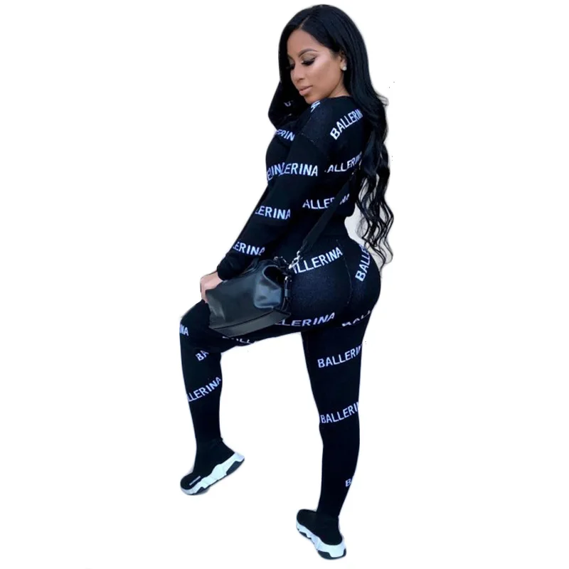 
2019 Wholesale Fashion 2 Piece Set Sportswear Custom Printing Tracksuit Women 