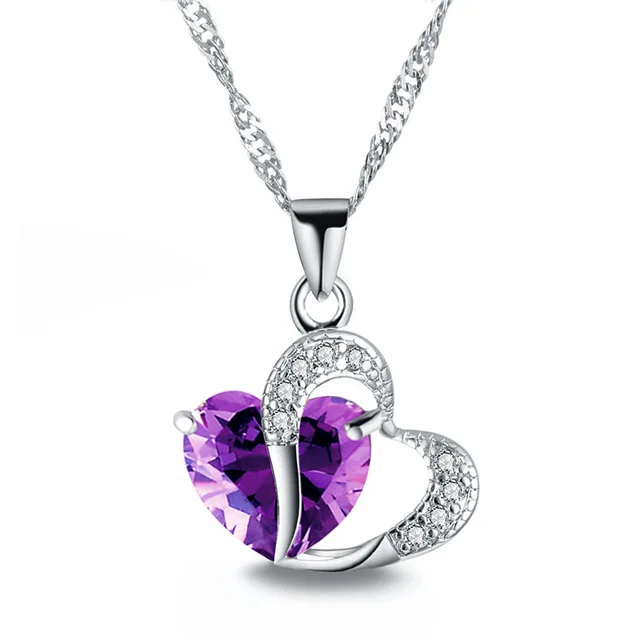 

Wish New Arrival Multi Colored Heart Crystal Necklace Shiny Pave Cubic Zirconia Love Pendant Necklace, As picture shows