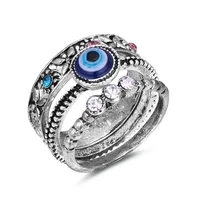 

Fashion Design Vintage Crystal Round Evil Eyes Rings Set Antique Silver Color Ethnic Blue Eyes Rings For Women 3pcs/Set Jewelry
