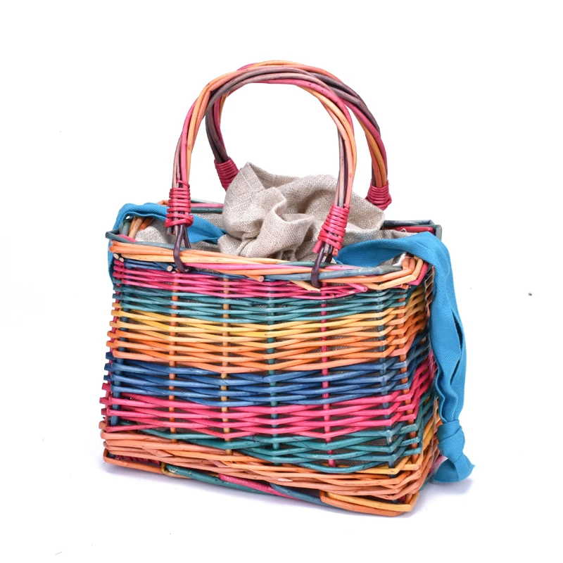 

Colorful Rattan Bag Square Straw Bags For Women Summer Holiday Beach Bag Woven Basket Handbag Bohemia, Retro like photos