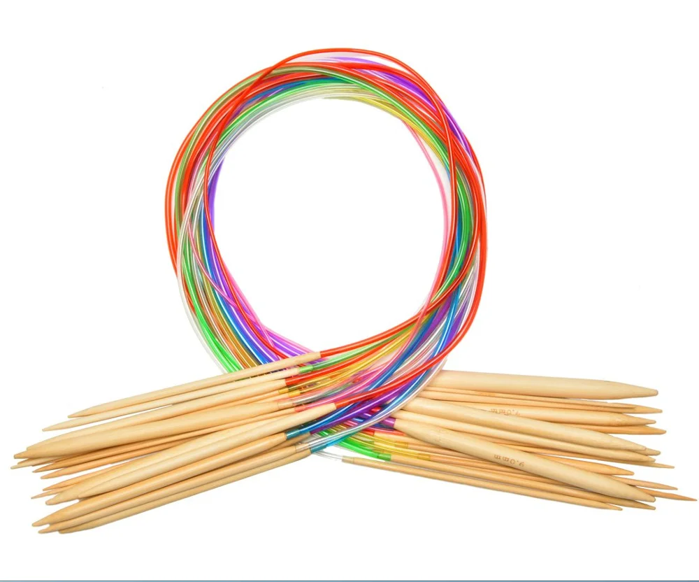 

18 Pcs Round Wooden Bamboo Circular Knitting Needles Set With Colorful Plastic Tube Size, Multicolor