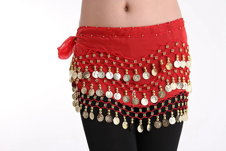 
Hip Skirt Scarf Wrap Costume Belly Dance Belt with Rows Gold Coins 