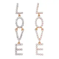 

Latest Long Links Love Letter Alphabet Rhinestone Pearl Jewelry Earrings For Wedding