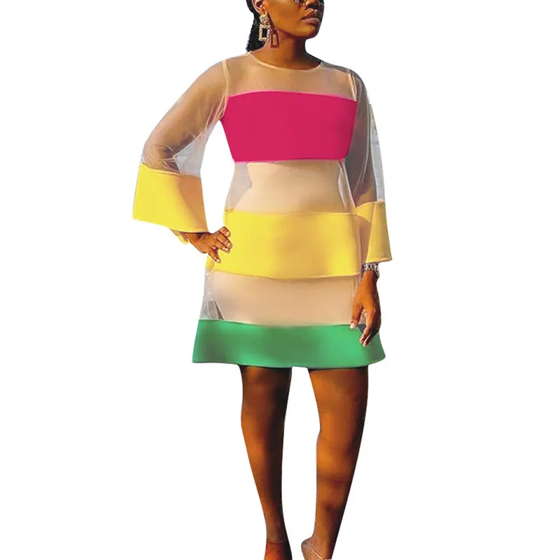 

Casual Organza Stitching Mesh Mini Dress Sexy