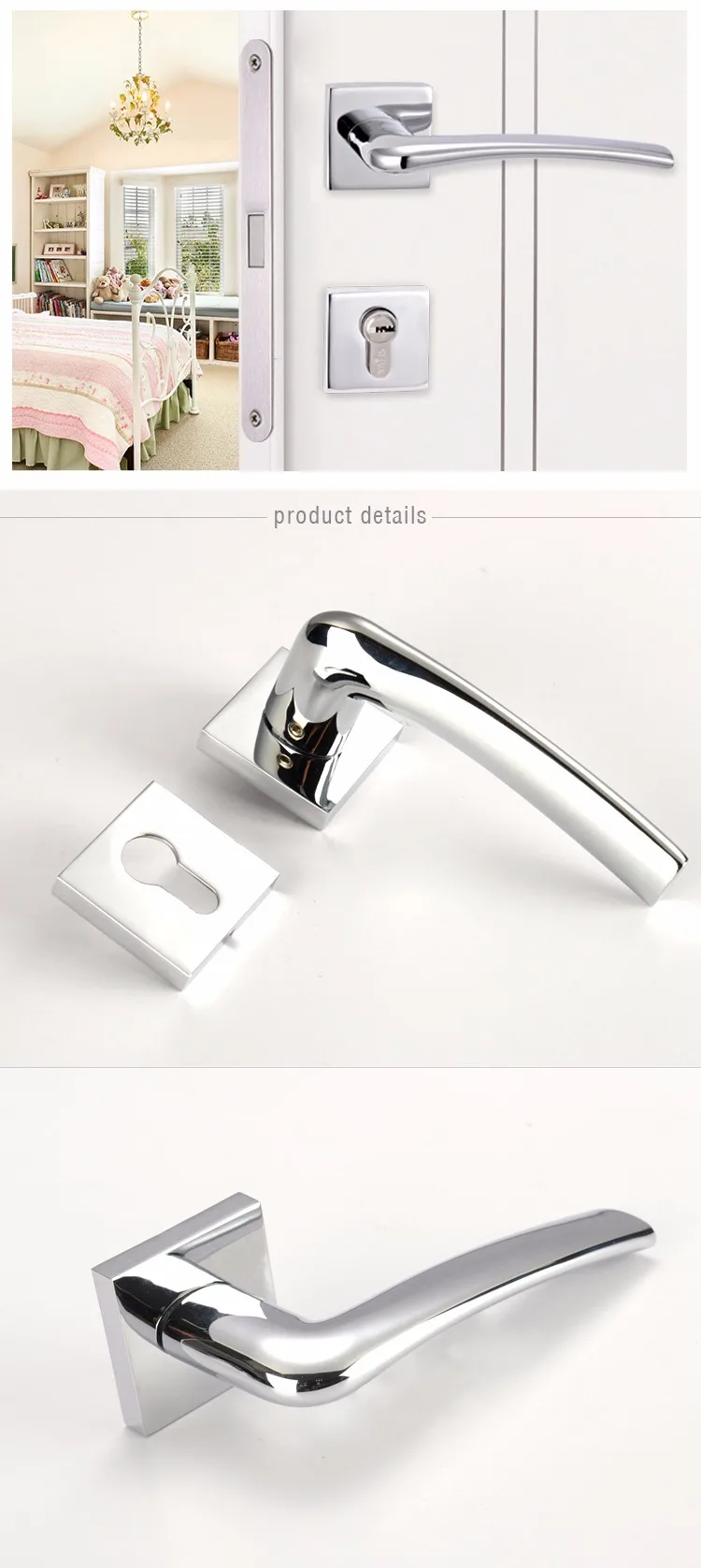 Newly Italian Design Bathroom Polished Chrome Style Square Rose Door Handles And Locks