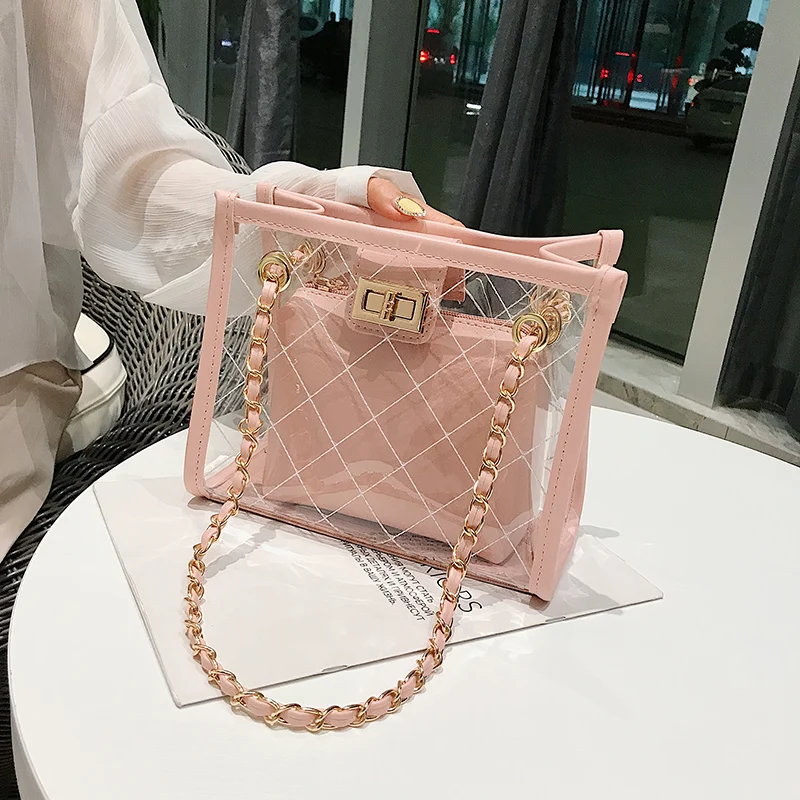 

Clear Transparent PVC Shoulder Bags Women Candy Color Women Jelly Bags Purse Solid Color Handbags sac a main femme Crossbody Ba, Black