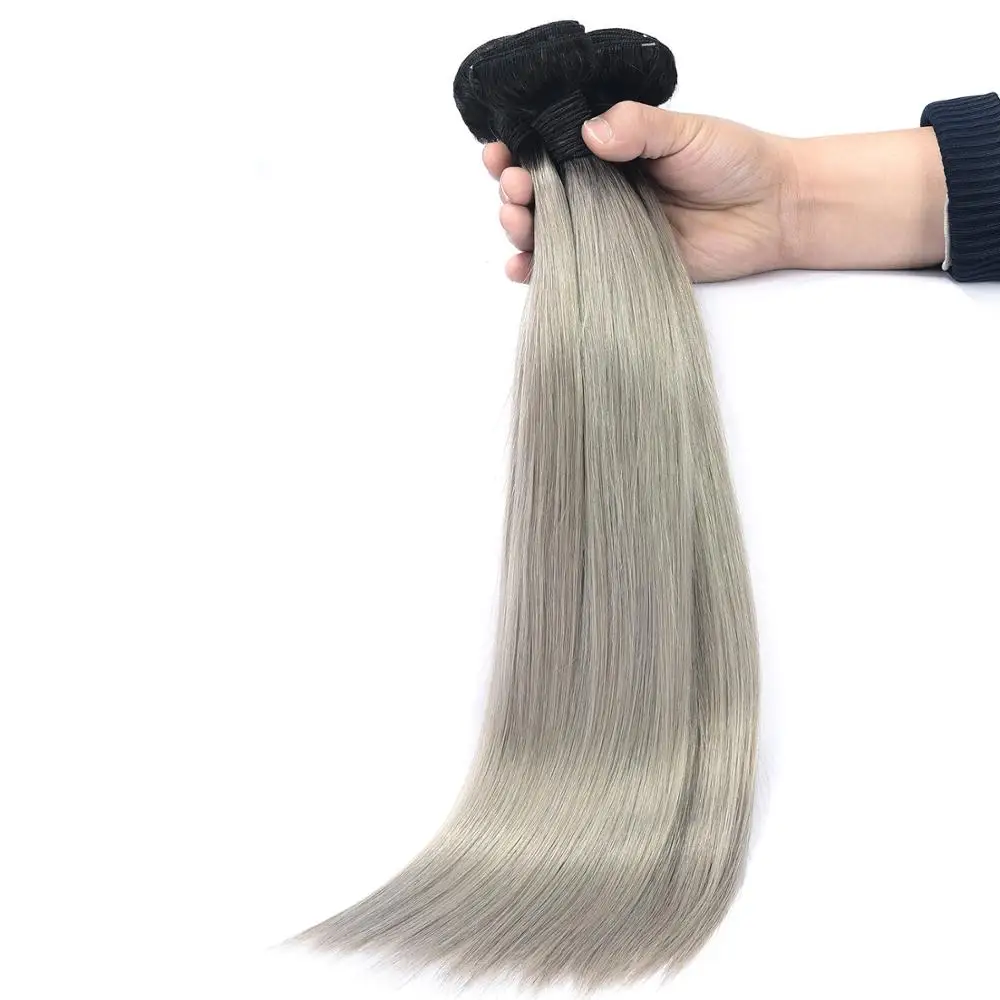 

Top Grade 10A Virgin Human Hair Vendor 1B/Grey Two Tone Ombre Peruvian Young Girl Hair Bundles Peruvian Human Hair Extension, Color 1b/grey two tone ombre