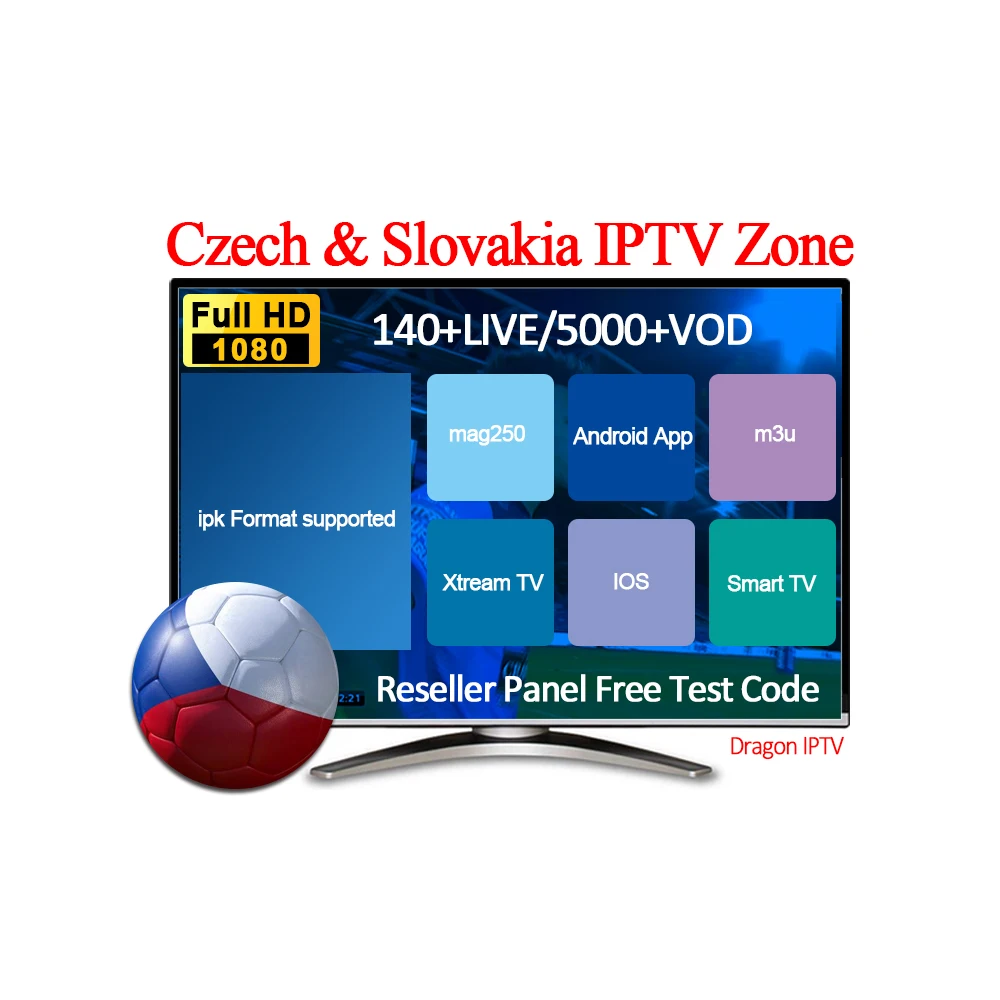 Excellent Czech&Slovakia IPTV Channels IPTV Reseller Panel M3U Subscription TV Box 9000+LIVE/5000+VOD Free Test Code Dragon IPTV