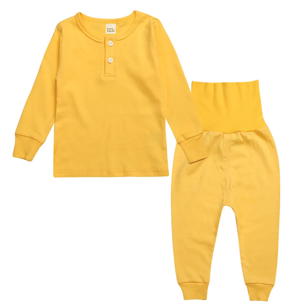 

Organic Cotton Outfits Children Clothes Set Pure Color Winter Nightgown Long Sleeve Pajamas, Picture show