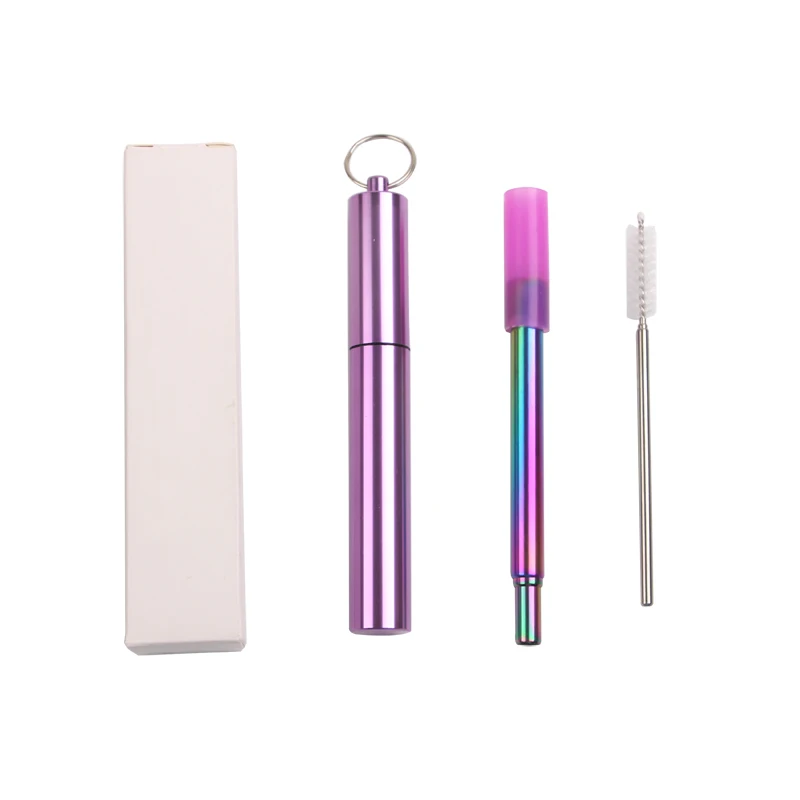 

Portable Folding Reusable Telescoping Telescopic stainless steel metal drinking straws, Rainbow