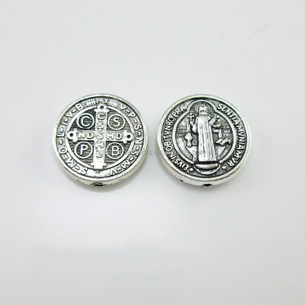 

0.6 Inch Antique Silver Rosary Beads Round Saint Benedict Medal