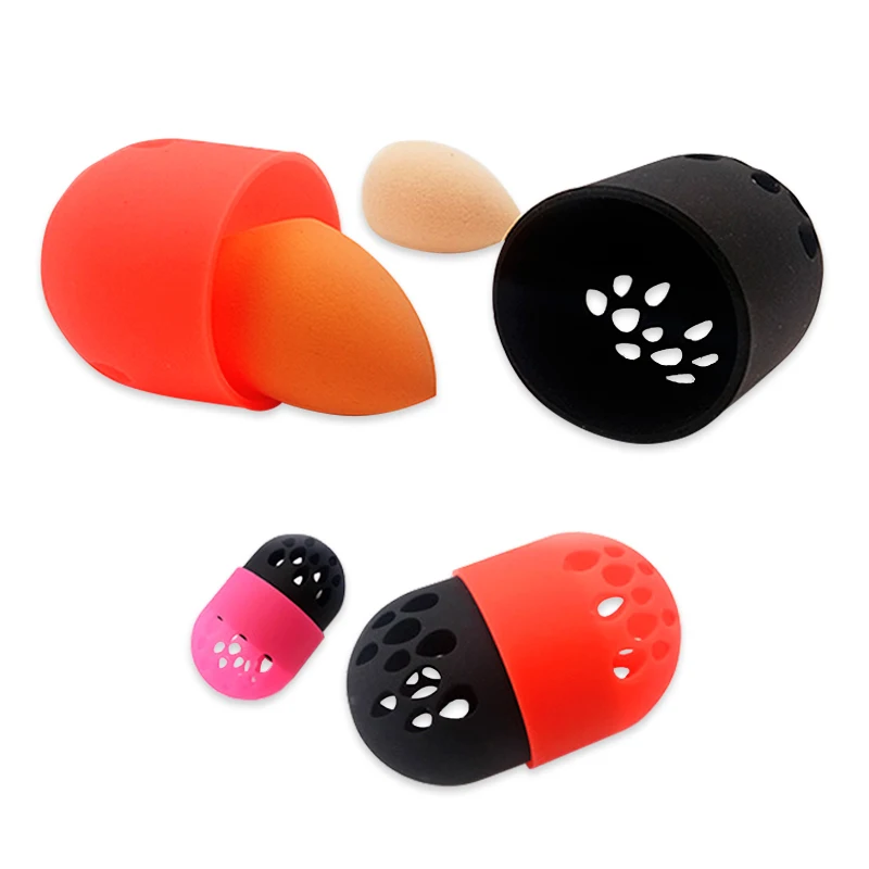 

Silicone cleansing cosmetic make up beauty sponge makeup puff powder case, Orange&pink