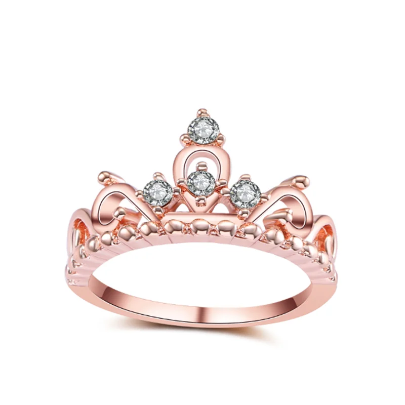 vintage princess crown design crystal wedding ring