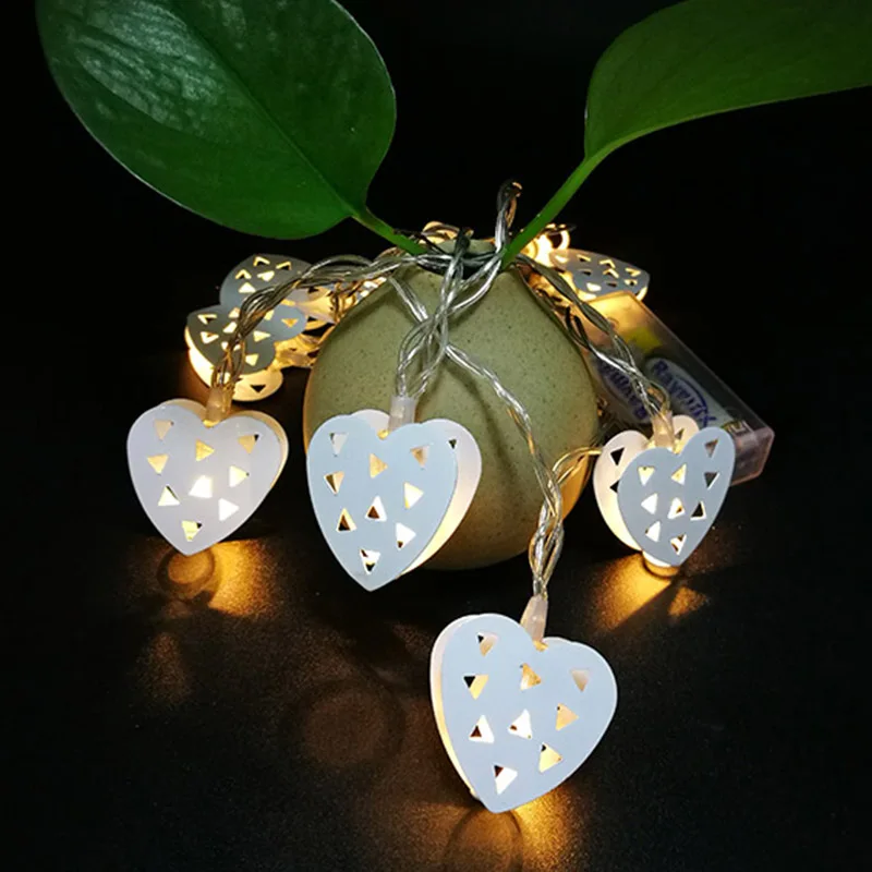 10 Silver Warm White Led Hearts Christmas String Lights 