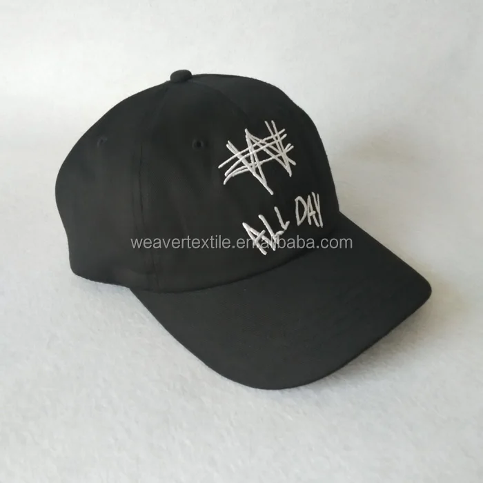 
Black Unstructured Dad Hat Flat Embroidery Baseball Cap 