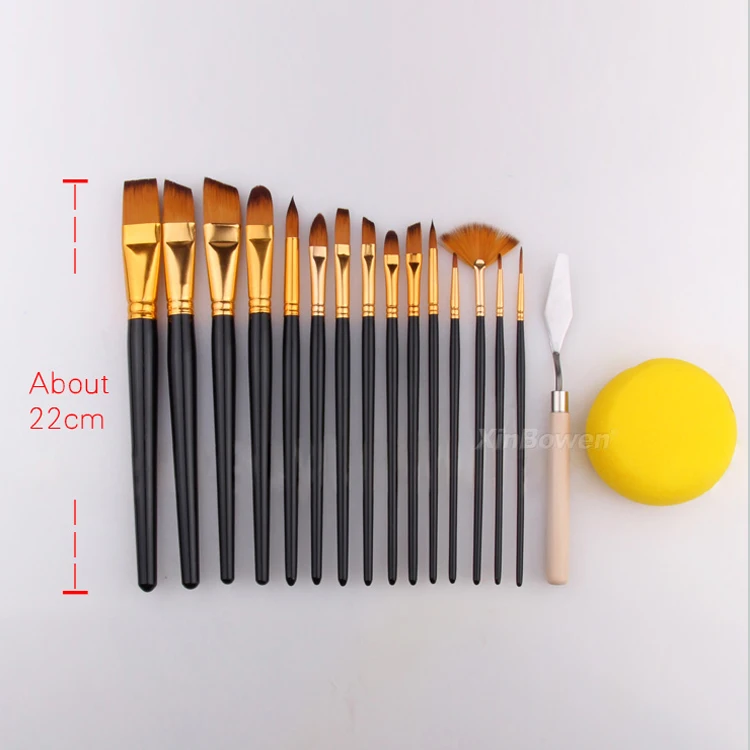 Xinbowen High End Long Handle Artist Paintbrushes 17 Pcs Watercolor