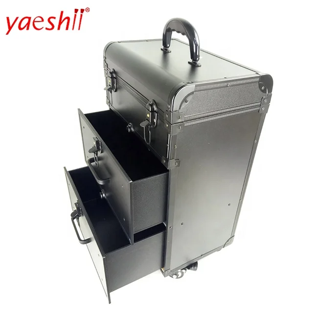 

Yaeshii 2021 Professional Travel trolley case Multi-layer Drawer Makeup Box Removable Suitcase Aluminum Frame Wheels makeup case