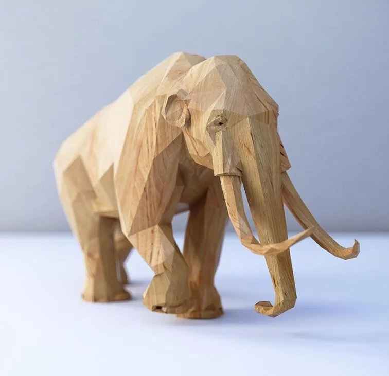 木制工艺几何形状大象动物雕塑