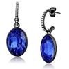 The heart of the sea dark blue big stone matched half circle of small cz shimmering drop earring in stainless steel
