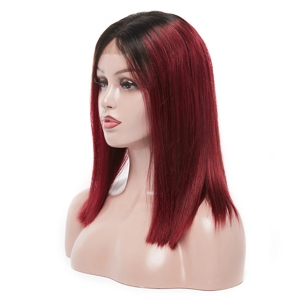 

50% Off Discounts Wholesale Short Pre-Colored Burgundy 1B 99J Glueless Straight Dark Red Wine Bob Lace Front Wig