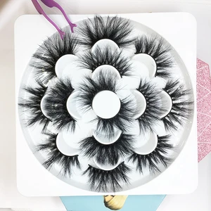 New Style 7 pairs lashes flower Packaging Dramatic mink eyelashes Natural styles Mink Eyelashes 25mm 3D Mink Lashes