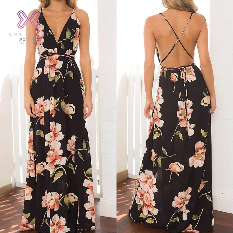 vestido longo estampado praia