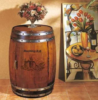 48l Brown Oak Barrel Shaped Wine Cabinet 18 Bottles Mini Barrel