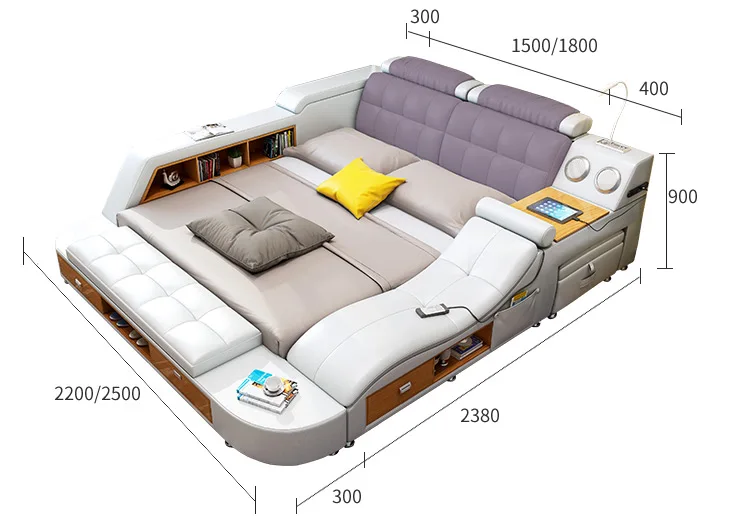 CBMMART modern functional fabric storage bed,  king queen bed frame with massage