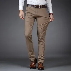 Large size men's business fashion daddy clothes thick khaki wholesale trousers stretch straight pocket Folded button casual pant
