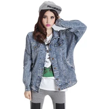 Swag Loose Denim Jacket 2015 Women Girl Autumn Boyfriend Jeans Jacket Plus Size Multi Pockets Blue Coat Casual chaquetas mujer