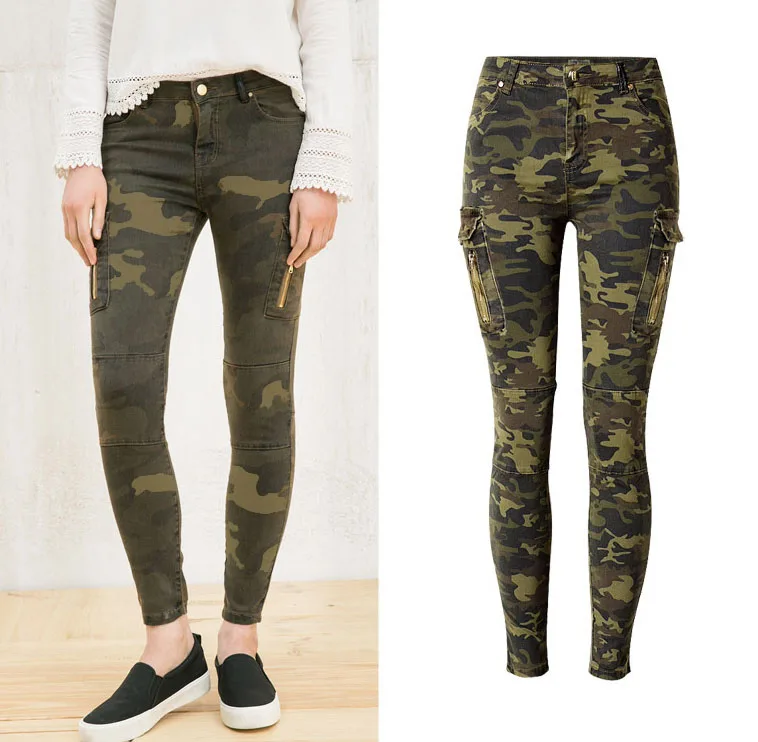 

Wholesale Classic basic style military cargo pants camouflage skinny jeans hot girls stretch sports pants denim jeans women, Picture