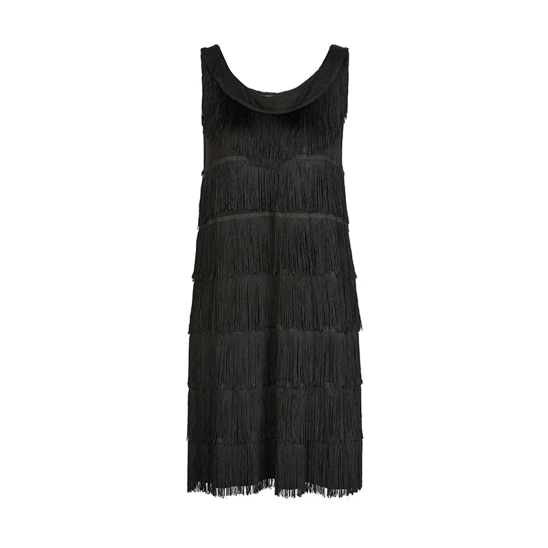 

2019 March New Trade Vintage Tassel Flapper Embellished Black Women Summer Sleeveless Fringe Dress, As picture