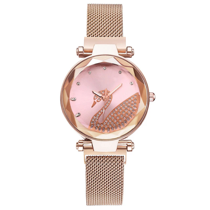 

3813 Luxury Swan Diamond Starry Geometric Surface Women's Watches With Magnet Buckle, 5 different colors as picture