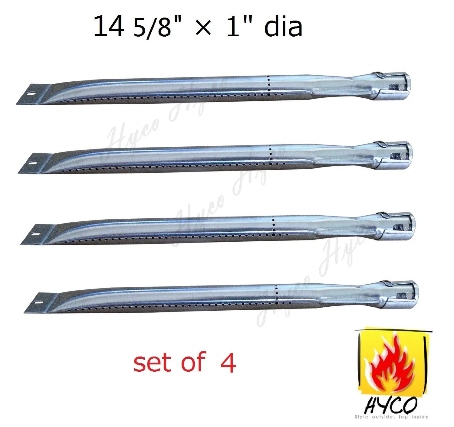 Hyco Universal BBQ Barbecue Replacement Straight Stainless Steel Pipe Tube Burner for BBQ Tek, Bond, Brinkmann Part, Grill King Part, Master Cook, Presidents Choice, Lowes Model Grills, hy14251, (4-pack)