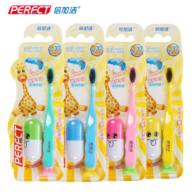 

Kids Toothbrush with Gift Pen and Suction Cup for Children Charcoal Soft OEM Tooth-brush PP+TPR, Customized