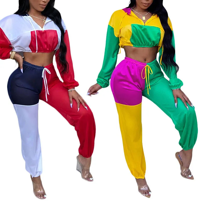 

81129-MX37 crop top design color spliced sexy romper long sleeve for women
