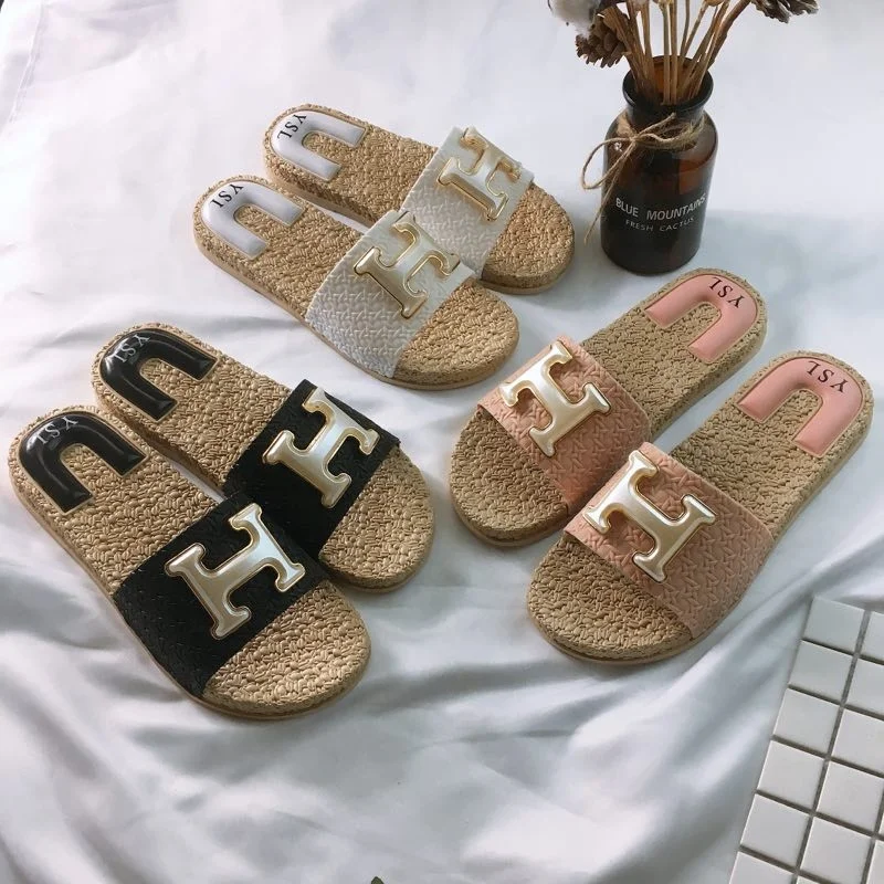 

2019 fancy new style ladies anti-slip flat sandals with beatiful logo, Picture