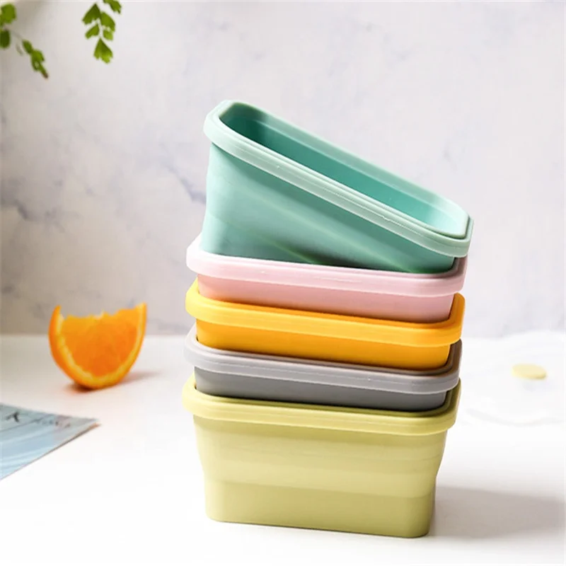 Rectangle Collapsible Silicone Food Storage Containers Folding Food Storage for Camping