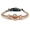 Newest black zircon paved hiphop skull biker ROSE gold macrame men Bracelet