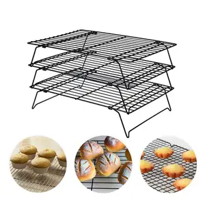 Food Grade Stainless Steel 3-Tier Stackable Cooling Racks Set Non-Stick Bakery Bread Folding Cake Cooling Rack for Cookies
