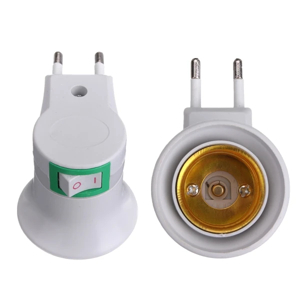 Lamp Base E27 LED Light Male Socket to EU Type Plug Adapter Converter for Bulb Lamp Holder With ON/OFF Button