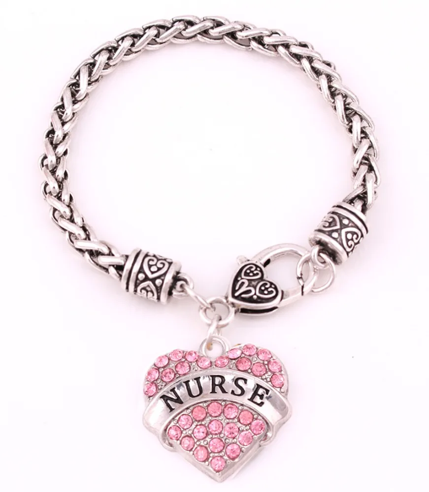 

B500184 Fashion Jewelry fashion letter crystal NURSE heart shape Lobster Clasp bracelet