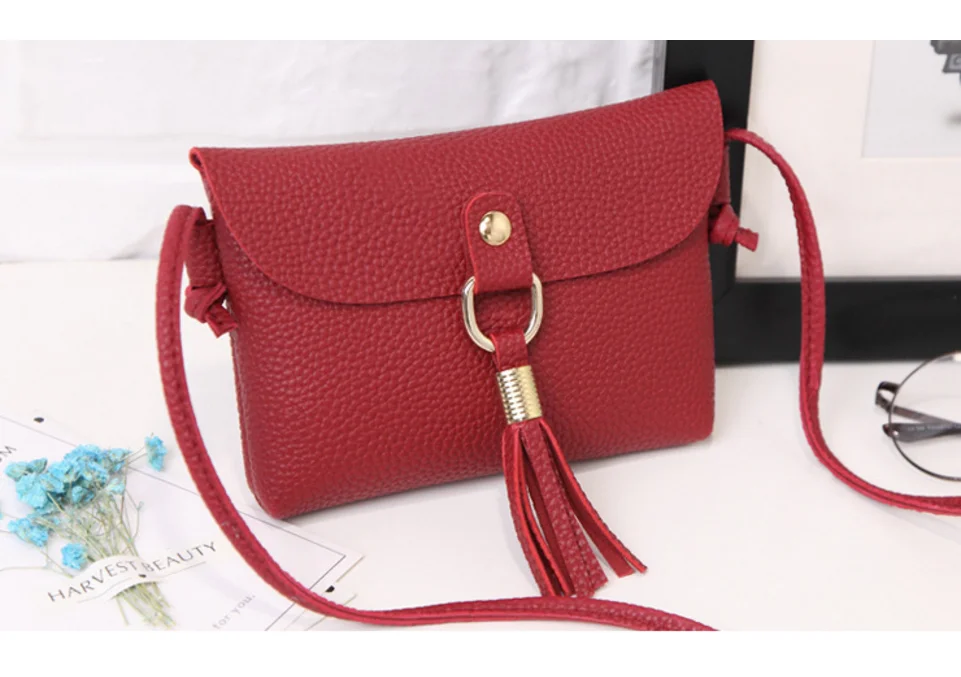 2018 Women Cheap Litchi Leather PU Small Crossbody One Shoulder Messenger Check Coin Bag