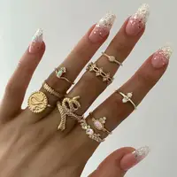 

SinDlan Wholesale Personalized Snake Jewelry Set Gold Color Metal Punk Rock Ring Vintage Rings For Women