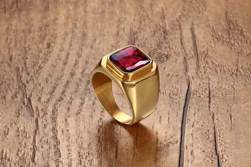 Latest Gold Ruby Ring Designs For Men Titanium Steel Zircon Ring - Buy