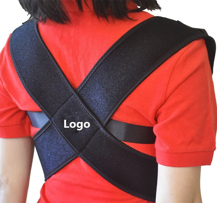 

crossed design customized logo adjustable back posture corrector for adults, Black