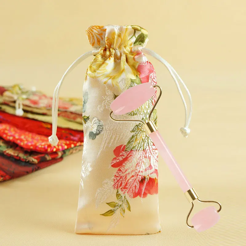 
High quality jade roller face massager rose quartz anti aging jade stone roller rose gold metal with box 