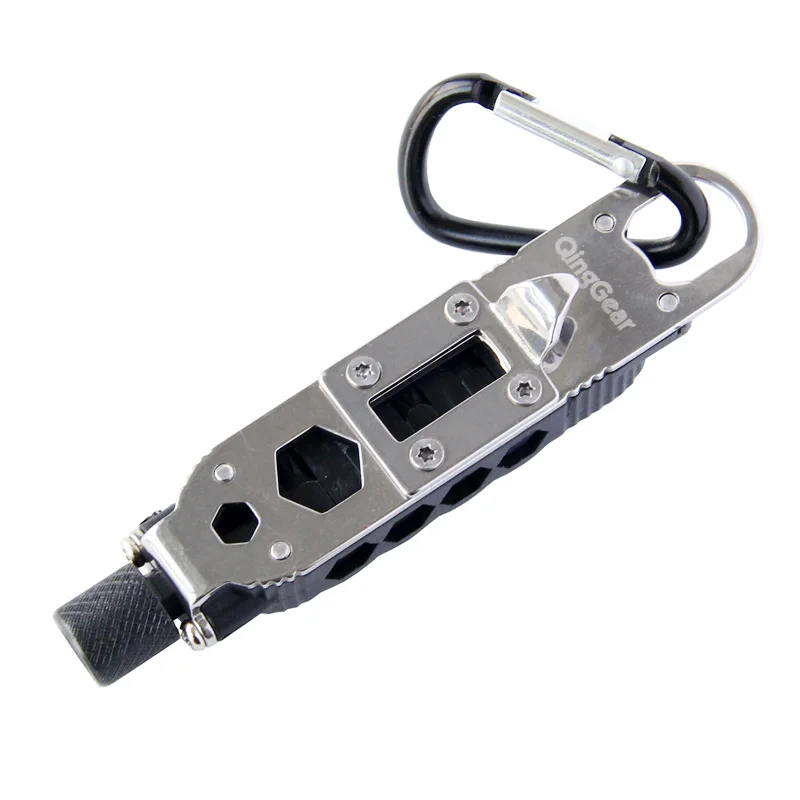 

QingGear Pocket Multi Tool Screwdriver Hex Bit Carrier Bottle Opener LED Flashlight Carabiner Angle Driver Wrench relief EDC